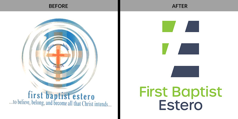 Before and after: First Baptist Estero Logo