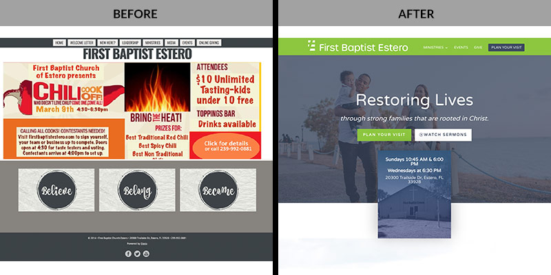 First Baptist Estero: Website Before and After